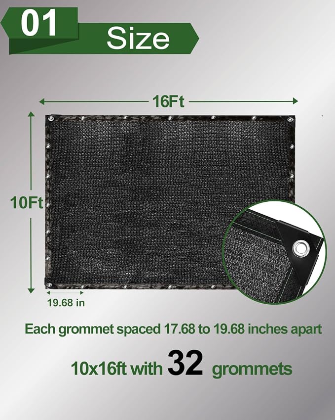 vensovo 70% Sunblock Shade Cloth Net Black Resistant - 10x16 Ft Garden Shade Mesh for Plant Cover, Greenhouse, Chicken Coop, Kennels, Tomatoes Plants