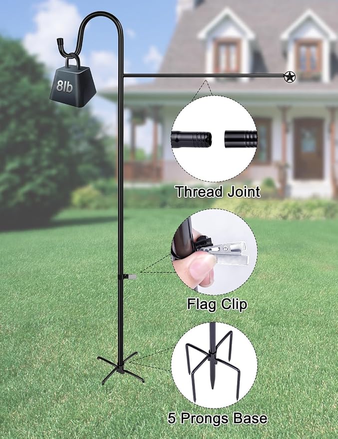 LOPANNY Large Garden Flag Holder Stand Pole for 28 x 40 Flags with Shepherds Hooks for Outdoor - 2 Pack Upgraded Sturdy 60In Yard Flag Post Stake for Outdoor Decor(Without Solar Lights & Flag)
