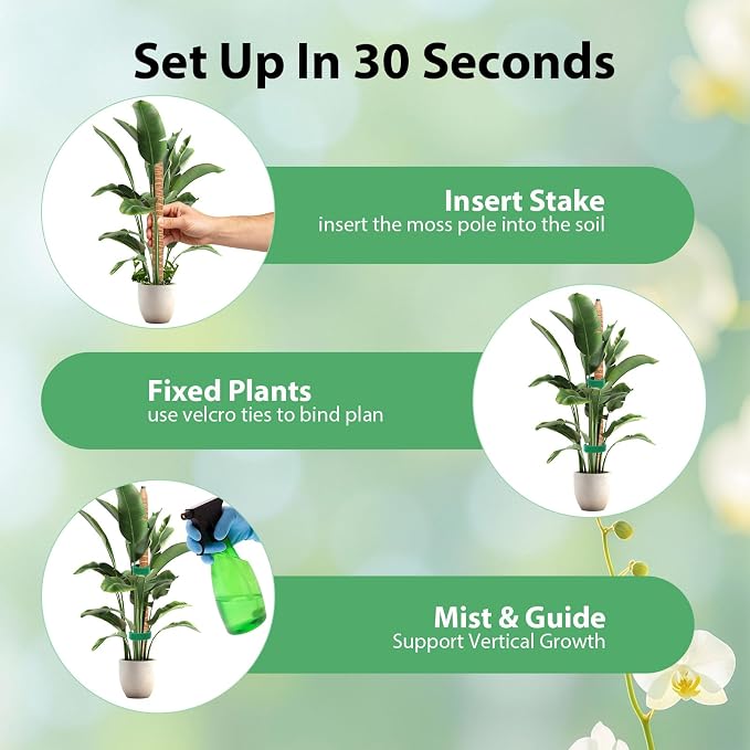 2 Pack Bendable Moss Pole, 48" DIY Shape Monstera Plant Support for Climbing Indoor Plants, Coco Coir Plant Support Stake for Monstera, Pothos, Philodendron & Indoor Potted Vines