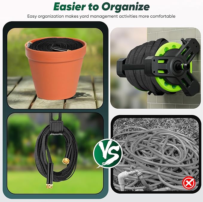 Toolasin Garden Hose 50 FT, Non-Expanding, Lightweight Water Hose with 3/4", Easy Storage, Portable and Flexible Kink-Free PVC Inner Core, 500 PSI Burst Strength Outdoor Hose for Garden, Yard and Lawn