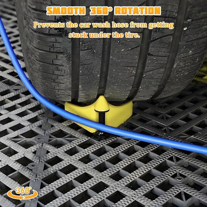 4PCS Car Hose Guide, Vehicle Detailing Cleaning Tools Hose Guides Preventing Wash Stuck Under The Tires, Automotive Wheel Rolling System Tool for Washing, Universal Fit (Yellow)