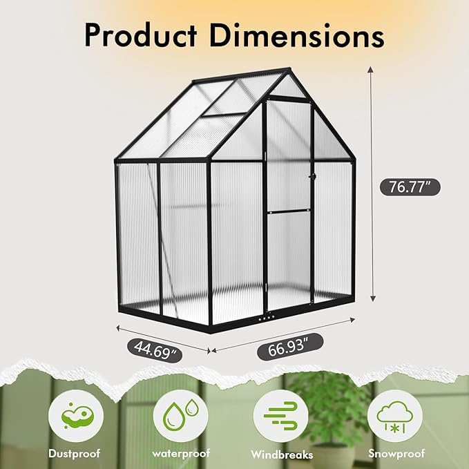 WUKHG 6×4FT Small Greenhouse with Thermometers, Enhanced Aluminum Small Greenhouse for Outdoors and Garden Planting, Green Houses for Outside Withstands Bad Weather to Protect Vegetable or Plants