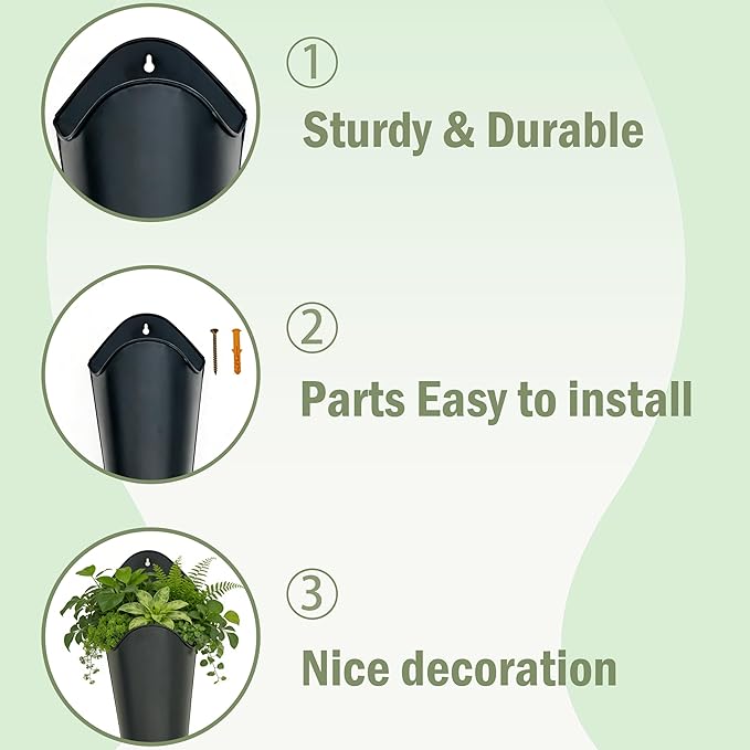 12 Inches Galvanized Wall Planters, Set of 2 - Black Metal Hanging Flower Buckets for Farmhouse Decor, Tall Tin Vases for Dried Flowers & Greenery, Indoor Outdoor Country Decor