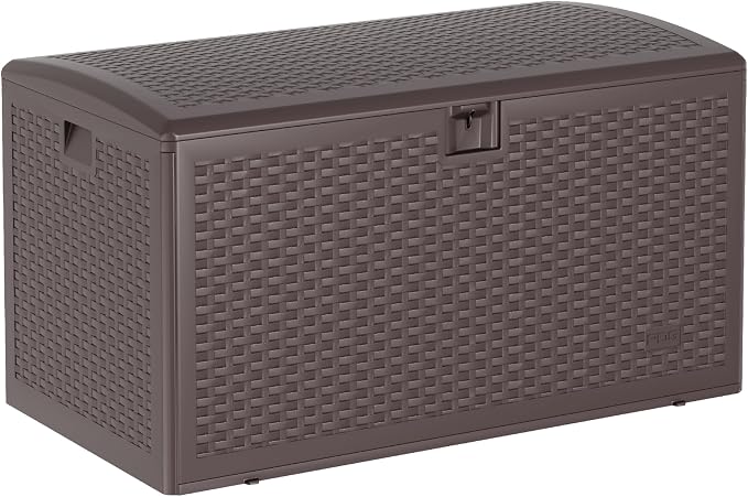 Outdoor Storage Box, 99 Gallon Storage Bin with Lid, Waterproof Large Resin Deck Box, Indoor Outdoor Lockable Storage Container for Patio Furniture Cushions Garden Tools- Brown