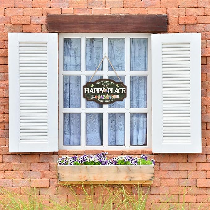 HOURIA 3D Welcome to My Happy Place Don't Ruin it Sign for Patio Yard Garden Decor,Funny Garden Signs for Outside,Gardening Gifts for Gardeners Women Men,Plant Lover Gifts