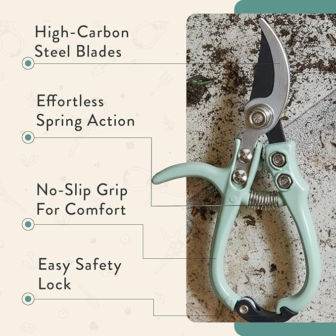 Modern Sprout Hand Pruners - Lightweight Pruning Shears W/Easy Lock- Gardening Scissors - Bypass Sharp Carbon Steel Blade - Rust Resistant - Garden Tools -Reusable Holster -Gift for Father's Day-Ocean