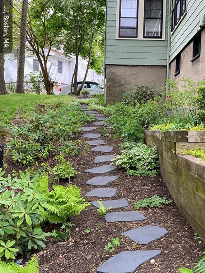 Gardener's Supply Company Flagstone Recycled Rubber Stepping Stone For Garden Walkway | Outdoor Patio Decor & Lawn Pathway Landscaping Stepping Blocks | 17"W X 1/2 Thick | Qty: 1 Stone
