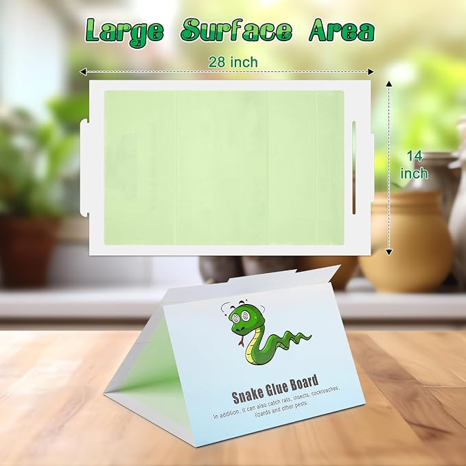 Qualirey 2 Pack Snake Glue Trap, 28 x 14 Upgraded High Contrast Green Glue Snake Sticky Boards for Inside Outside, Pre Scented Non Toxic Adhesive Traps with Enhanced Stickiness for Mouse Rat Lizard