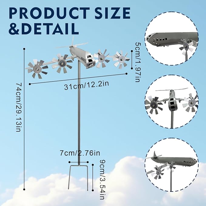 Metal Plane Garden Stake Decor, Unique Plane Garden Stake. Sturdy Metal Lawn & Patio Decor, Compact Housewarming Gift Art