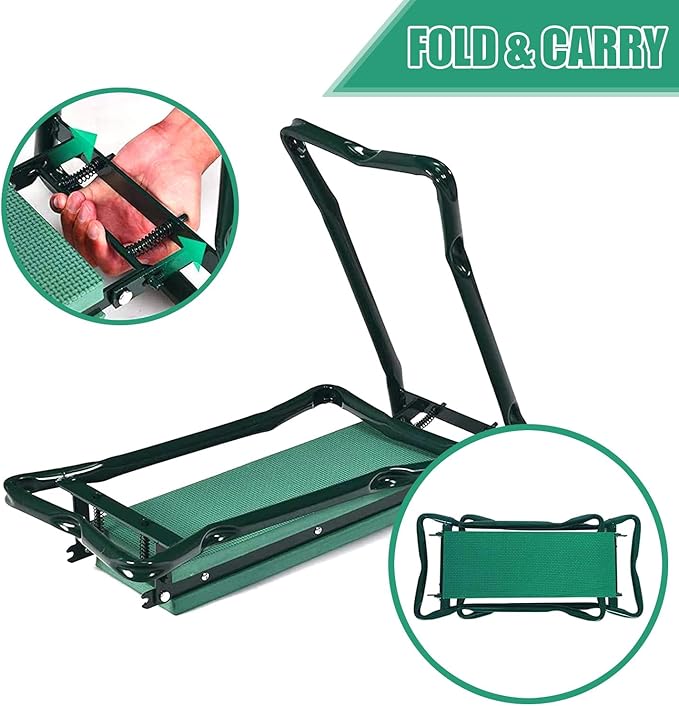 FozsKeylf Garden Kneeler and Seat, Soft EVA Kneeling Pad Stool with Tool Pouch, Heavy Duty Foldable Gardener Stool, Green