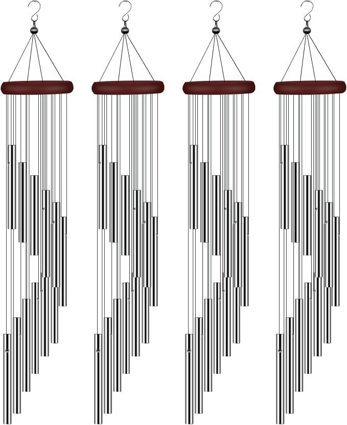 4 Pack Wind Chimes for Outside, Sympathy Wind Chimes Outdoor Clearance with 12 Aluminum Alloy Tubes and Hook, Memorial Windchime Gift Decoration for Home, Patio, Garden, Outdoor