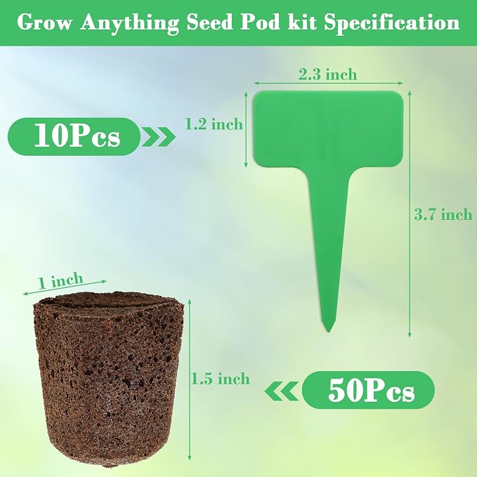 Windspeed 50+10PCS Grow Sponges Square Seed Pods Kit Include 50 Replacement Root Growth Sponges Seed Pods 10 Tags for Plants, Flowers and Vegetables, Pods