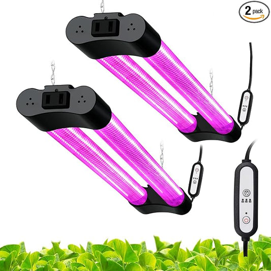 Hlite 16inch 2 Pack LED Grow Lights - Linkable Grow Lights for Indoor Plants, Full Spectrum Plant Lights Plug and Hanging with Auto On/Off Timer Hanging Grow Light Seedling to Flowering, Pinkish White