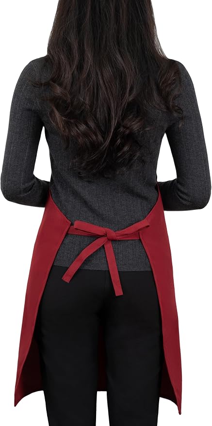 Apron for Men Women with Adjustable Straps and Large Pockets, Canvas Cotton Cooking Kitchen Chef Bib Aprons Waterproof Red