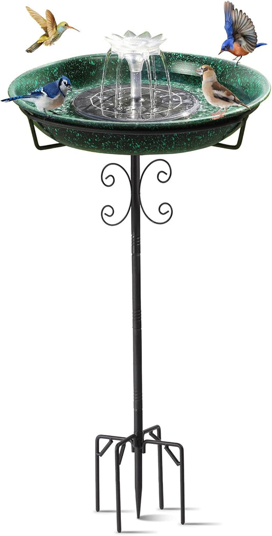 Solar Powered Bird Bath with Fountains for Hummingbirds,Stable Stylish Design with 5-Prong Base Stake Metal Bird Bath for Outside Yard Lawn Patio Garden