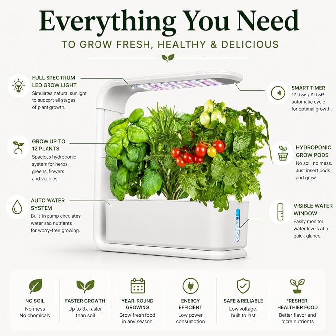 TerraSol 3-Pod Smart Indoor Garden Hydroponic Growing System with LED Grow Light – Countertop Herb Garden Kit for Kitchen – Automatic Water Circulation Indoor Planter for Herbs, Vegetables & Flowers