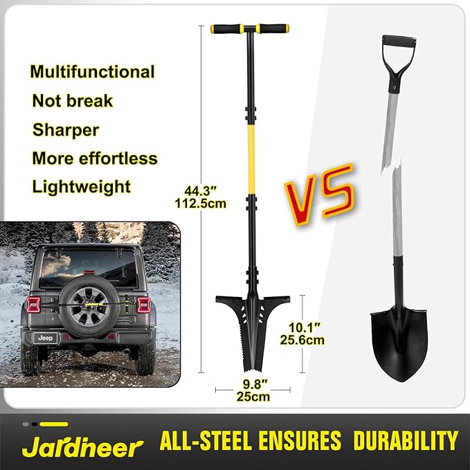 Jardineer Updated Root Shovel, Gardening Shovel Heavy Dutywith Serrated Edge and V-Cut Tip, 44.5" Digging Shovel for Gardening, Camping and Trenching, Ergonomic T-Handle Metal Shovel