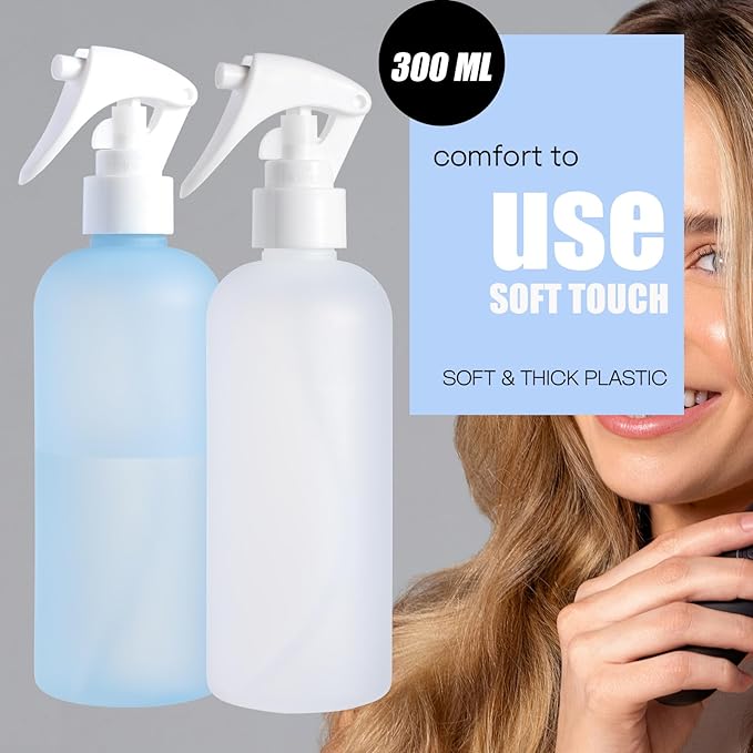 VEXPLO Spray Bottles Plastic Water Spray Bottle for Hair, Ultra Fine Mist Empty Mister Spray Bottles for Hair, Cleaning, Plants, Pets, Barbers, Salons, Essential Oil Scents, 2 Pack 10 oz (300ML)