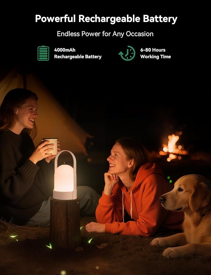Tubicen Rechargeable Table Lamp Portable 4000mAh Battery Operated Lamp Camping Lantern 4-Level Touch Dimmable Cordless LED Table Night Lamp for Bedroom Dining Room Kitchen Balcony Restaurant