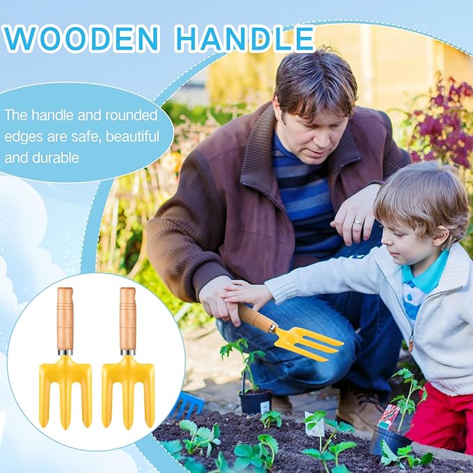 24 Pcs 8" Kids Gardening Tools, Metal Beach Sandbox Digging Toys with Wooden Handle, Including Shovel, Rake, Fork and Trowel, Garden Sand Snow Tools for Children Gift Outdoor Gardening