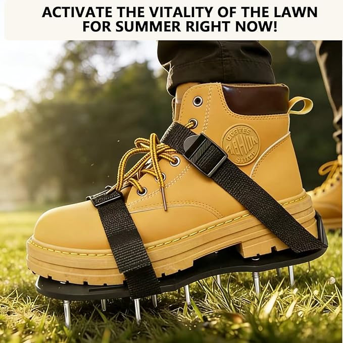 Lawn Aerator Shoes Set with Shovel, All New Unique Design Soild Installation Heavy Duty Spiked Aerating Sandals, for Yard Patio Lawn Garden - Medium