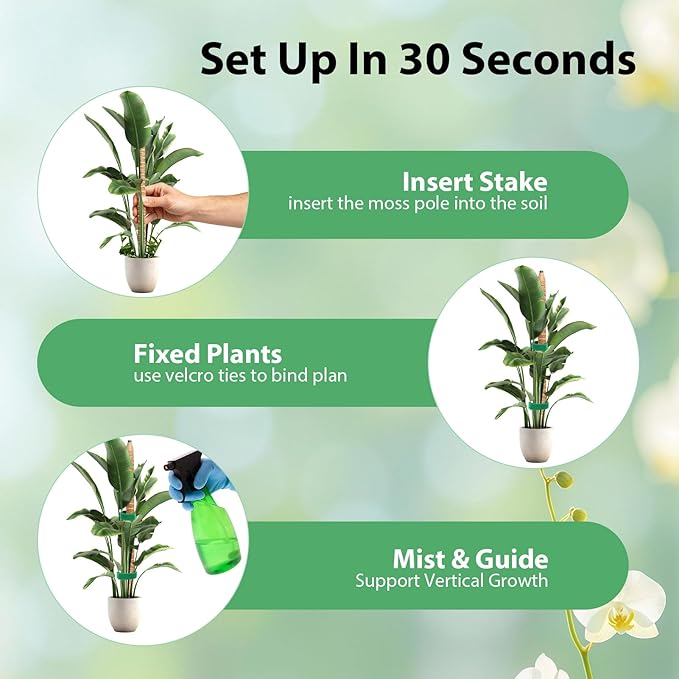 2 Pack Bendable Moss Pole, 63" DIY Shape Monstera Plant Support for Climbing Indoor Plants, Coco Coir Plant Support Stake for Monstera, Pothos, Philodendron & Indoor Potted Vines