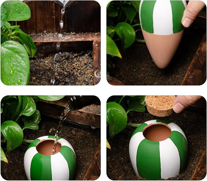 RoseFlower Terracotta Watering Spikes, Self Watering Planter Insert, Clay Watering Spikes, Vacation Automatic Plant Waterer Plant Watering Devices for Indoor Outdoor Home Office Plants