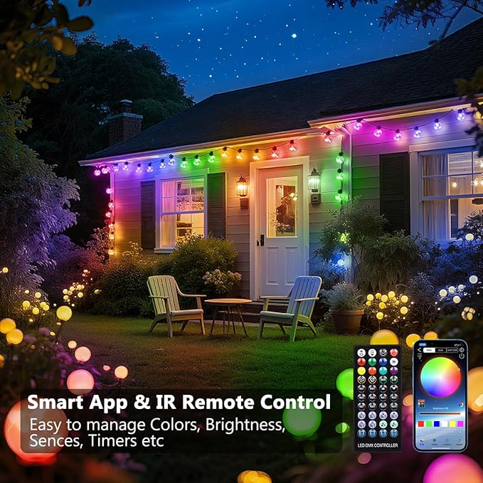 Outdoor String Lights USB plug in, 25ft 20 G40 Bulbs LED Color Changing Hanging Lights Dimmable with 220+ Scene Modes, App Control, IP65 Waterproof Globe Bulb for Patio Backyard Balcony Decor
