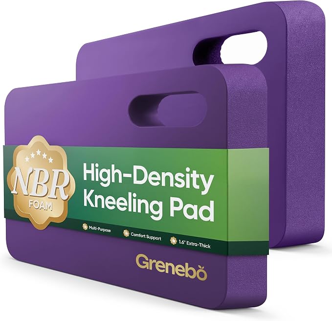Grenebo High-Density NBR Foam Garden Kneeling Pad, 1.6" Extra Thick Gardening Pads for Kneeling, Ultra Soft Kneeling Pads for Gardening, Work, Exercise, Yoga, 17.3×11×1.6 in (2, Purple)