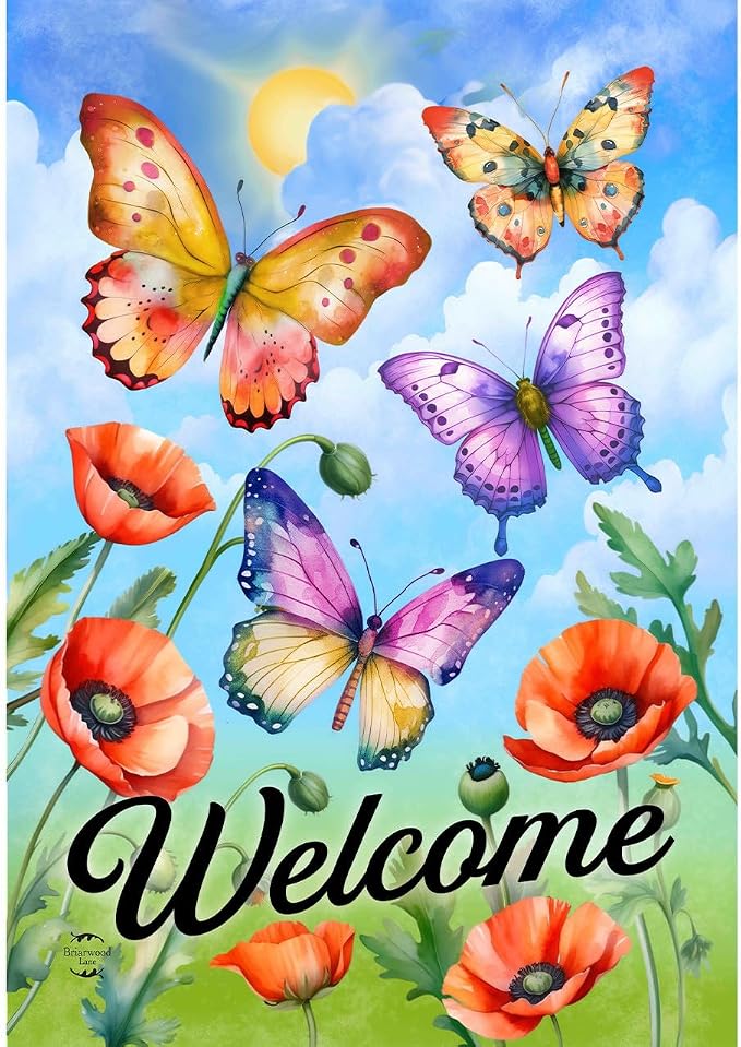 Briarwood Lane Butterflies and Poppies Welcome House Flag