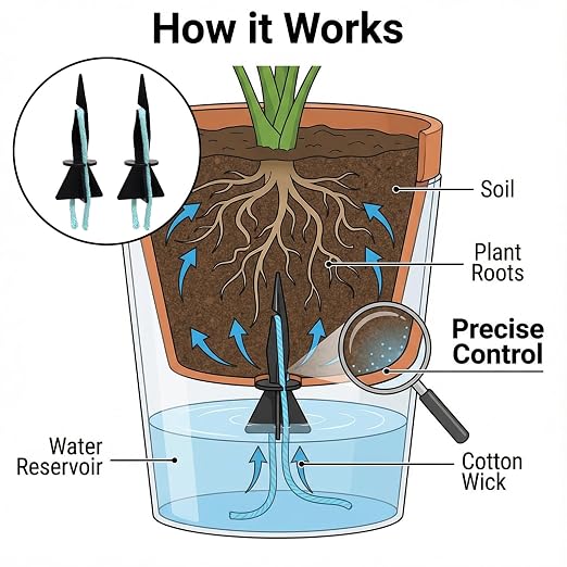 Self Watering Spikes for Indoor Plants - Automatic Plant Watering Stakes with Slow Release Control - Drip Irrigation System (12Pcs Black)