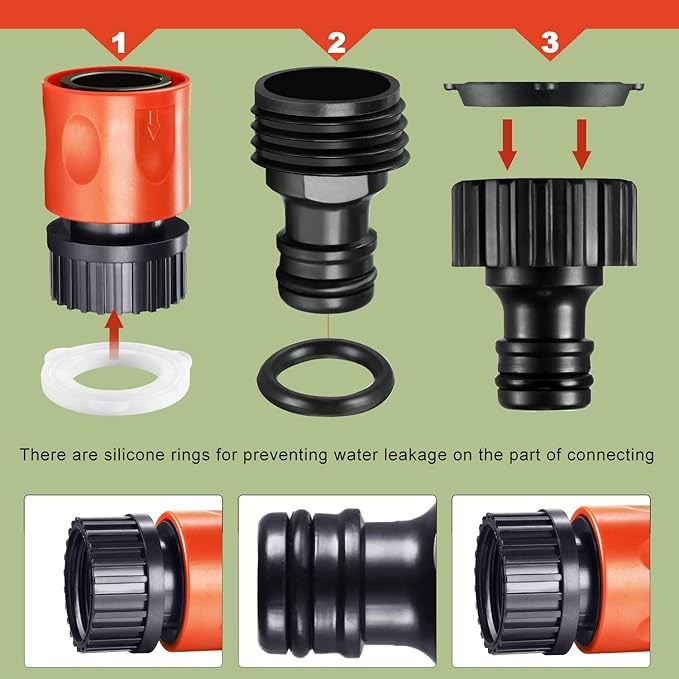 Hotop 16 Pieces Garden Hose Quick Connector 3/4 Inch Plastic Water Hose Fittings Male and Female Connectors End Adapters with 10 Pieces Rubber Gaskets(Red, Black)