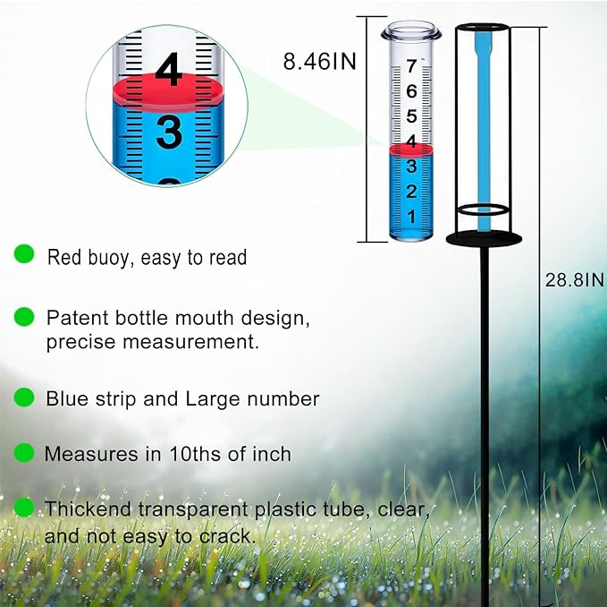 Rain Gauge Outdoor, Upgraded Rain Gauges Outdoors Best Rated,Accurate Rain Measure Gauge for Yard,Adjustable Height Rainfall Meter,Rain Gauge Outdoor Freeze Proof,Rain Measuring Tool,Easy to Read