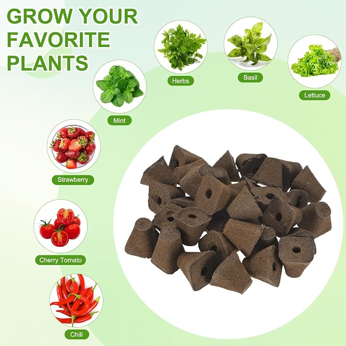 M METERXITY 50-Pack Grow Sponges, 1.3x0.6x1.2 Inch Replacement Root Growth Sponges Seed Pods for Plant Rooting/Seed Germination/Hydroponic Gardens System Supplies, Starter Plug for Seeds