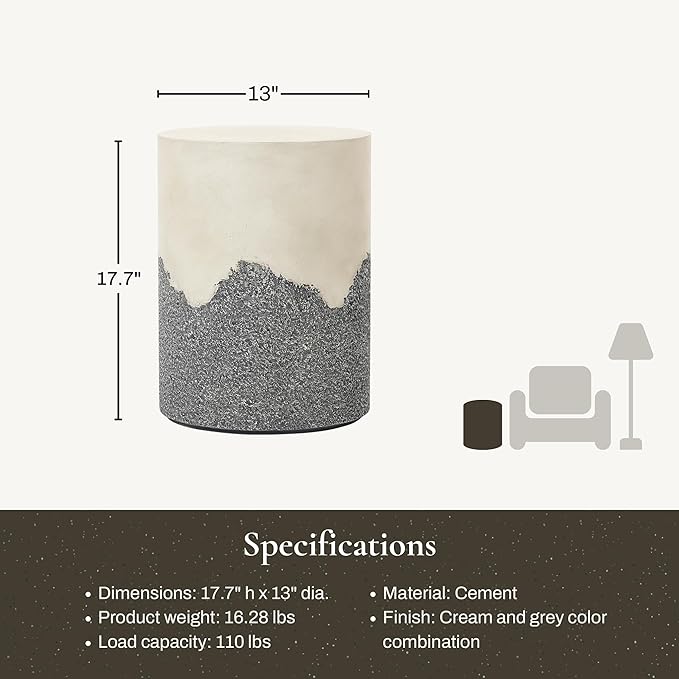 LuxenHome Gray and Cream Cement Round Outdoor Side Table, Set of 2