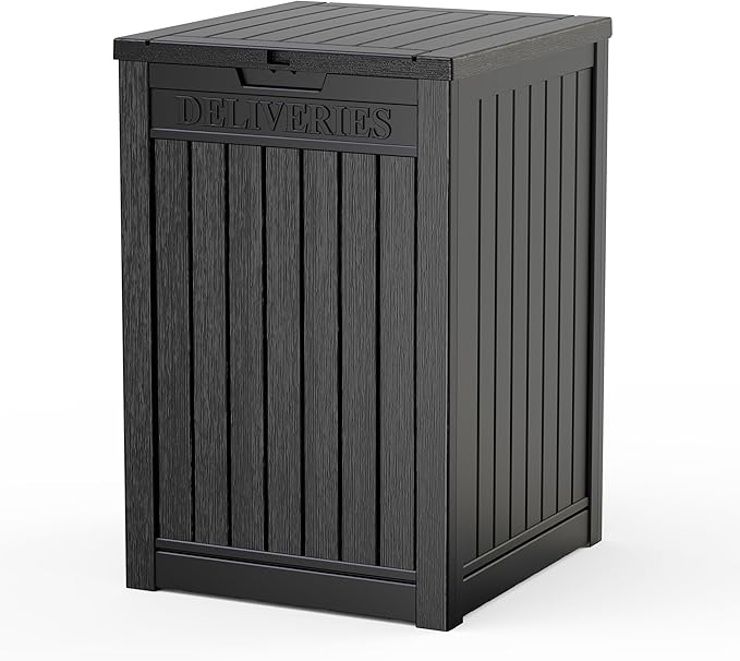 EasyUp 56 Gallon Deck Boxes Outdoor Waterproof, Resin Outside Storage Box for Patio Cushion Furniture Pool Accessories Garden Tools Indoor Outdoor Storage Bench (56 Gallon, Black)