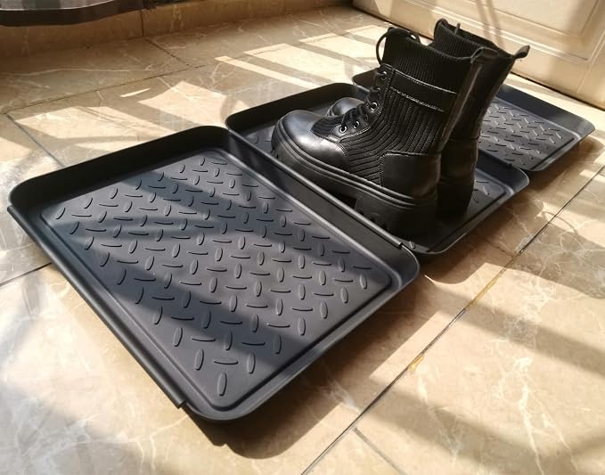 Plastic Boot Tray for Entryway,Boot Mat,Shoe Tray,Shoe Mat for Indoor and Outdoor Use (3pcs Small Size Black (Hard Plastic), 13.3X10.6 inch)