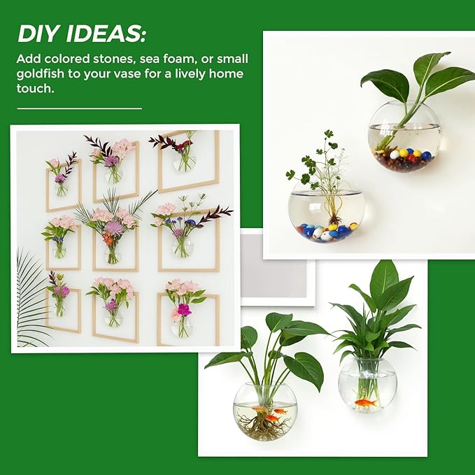 DomeStar Set of 4 Wall Planter, Wall Mounted Propagation Station Hanging Glass Vases Terrarium Station for Hydroponics Plants Home Office Decor
