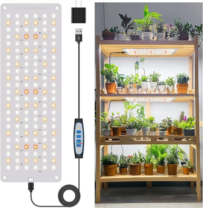Aumtrly Grow Lights for Indoor Plants, Full Spectrum Under Shelf Plant Lights for Growing Seedling, Light and Thin 138 LED Grow Lamp Panel with 6/12/16H Timer, 3 Light Modes, 5 Dimmable