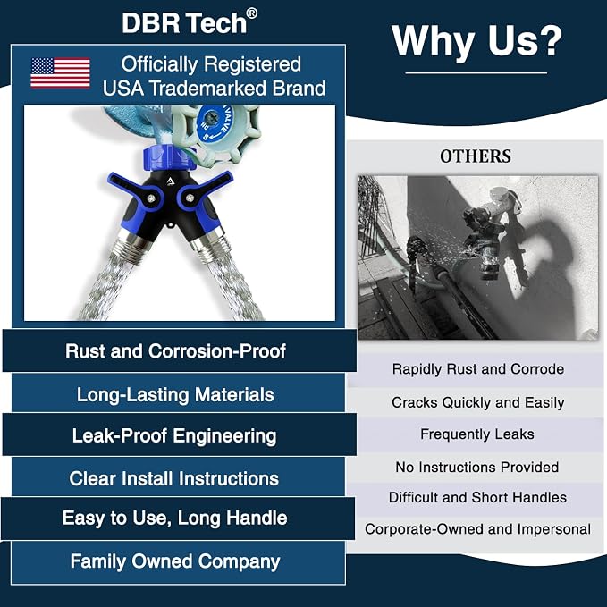 DBR Tech® Hose Splitter 2 Way, Heavy Duty Metal Connector, Two Way Garden Hose Splitter, High Flow Spigot Faucet Bib Adapter, Solid Double Y Shut Off Valve for Outdoor Gardening Hoses, Blue