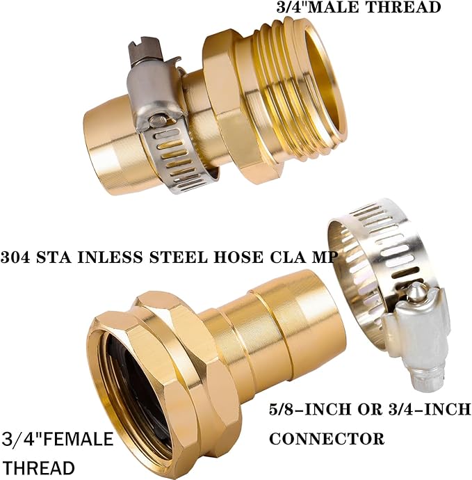 6 Set Garden Hose Repair Connector with Clamps, Fit for 3/4" or 5/8" Garden Hose Fitting, 5/8" Barb x 3/4" GHT Garden Hose Adapter/Fittings, Water Hose Repair Kit