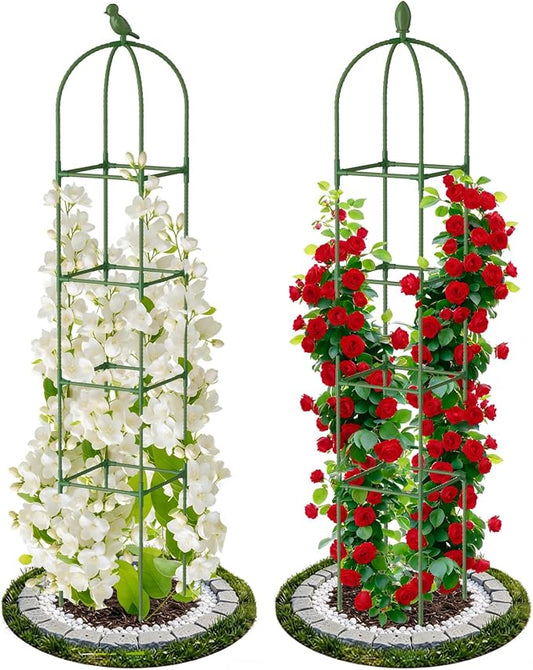 2 Pack Garden Obelisk Trellis for Climbing Plants, 71" Rustproof Metal Tower Plant Support Cages, Rose Trellis for Tomato Potted Flowers Vegetables Vines, Indoor Outdoor Garden Patio