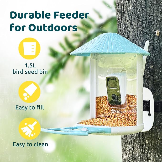 NETVUE by Birdfy Smart Bird Feeder with AI Camera, Auto Capture Videos & Live Stream, Wireless Wildbird Watching, Outdoor Backyard Birder(AI by Subscription) Blue