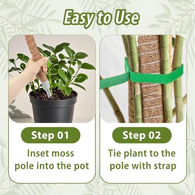 3 Pack Moss Pole, 28" 48" 63" Monstera Plant Support for Climbing Indoor Plants, Bendable Coco Coir Plant Support Stakes for Potted Plants, Pothos, Philodendron