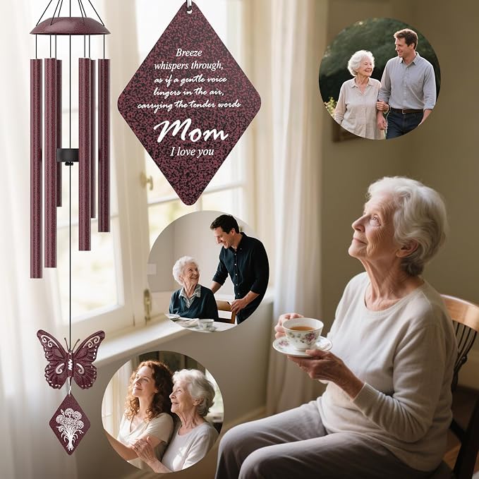 Butterfly Wind Chime, Unique Mom Gift Wind Chimes, Birthday Gifts Present for Mom Mother from Daughter Son, Best Gifts Ideas for Christmas Birthday Mother's Day, 36'' Deep Tone Windchime