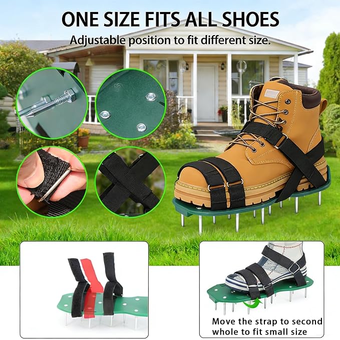 Lawn Aerator Shoes with Shovel & Gloves - 2.2" Heavy Duty Spikes, Adjustable Hook Loop Straps, One Size Fits All, Easy to Use Yard Garden Soil Aeration Tool for Men Women