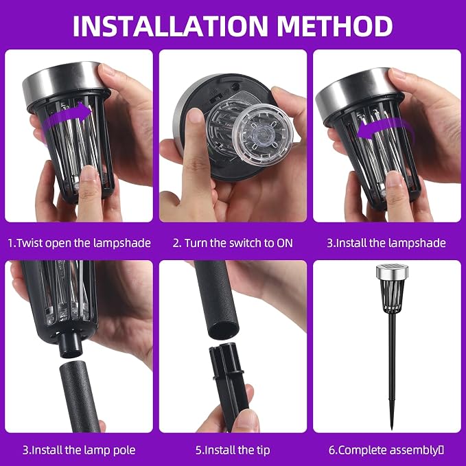 2026 Solar Bug Zapper Outdoor,4 Pack Mosquito Repellent Outdoor Patio IP65 Waterproof, Auto On/Off with Purple or White Light,Solar Powered Insect Zappers for Gnats Flies Bugs for Yard Garden Pathway