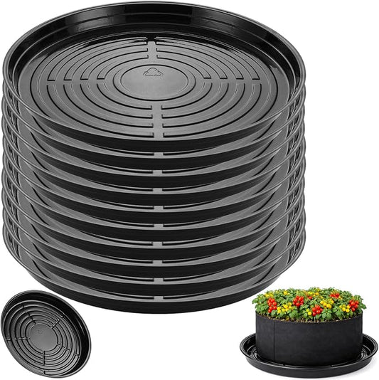 10 Packs 20 Inches Extra-Large Black Plant Saucers for Indoor Outdoor Use Heavy Duty Plastic Plant Trays for Planter Bulk Flower Pot Drip Trays to Catch Water, 4 to 20 Inch
