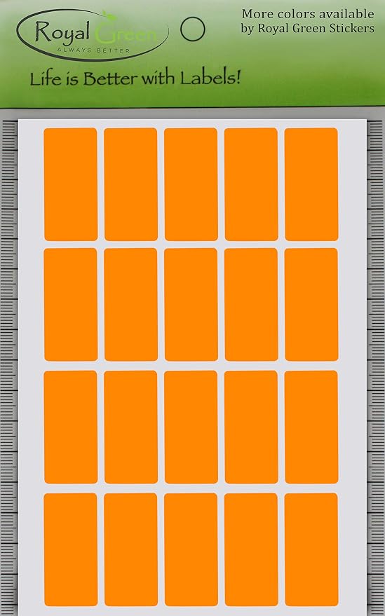 Royal Green Colored Rectangular Stickers in Neon Orange (40mm x 19mm) 1.57 inch x 0.75-2000 Pack