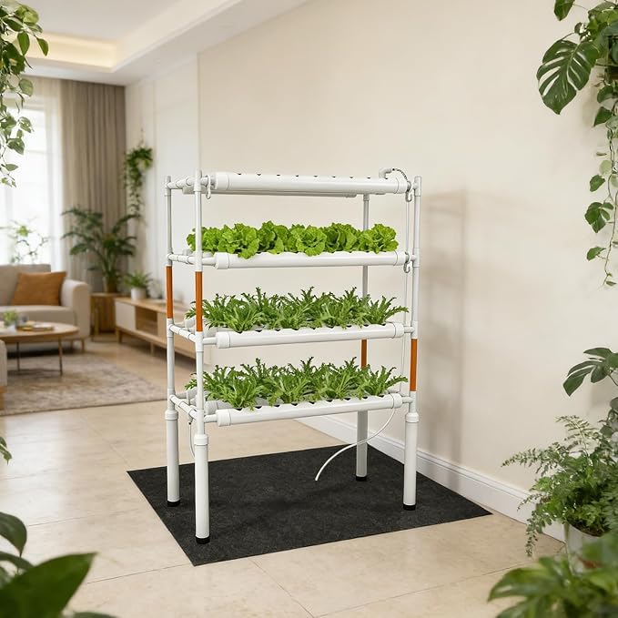 Under Hydroponics Growing System Mat, 23.6" x 43.3" Felt Outdoor Hydroponics Growing Stand Rug with Non Slip Backing, Protective Water Bucket Mat for Indoor Outdoor Plant